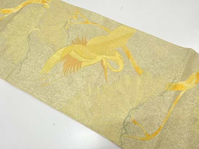 JAPANESE KIMONO / ANTIQUE FUKURO OBI / SILK / WOVEN CRANE